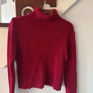 Elegant Red Ribbed Turtleneck Sweater